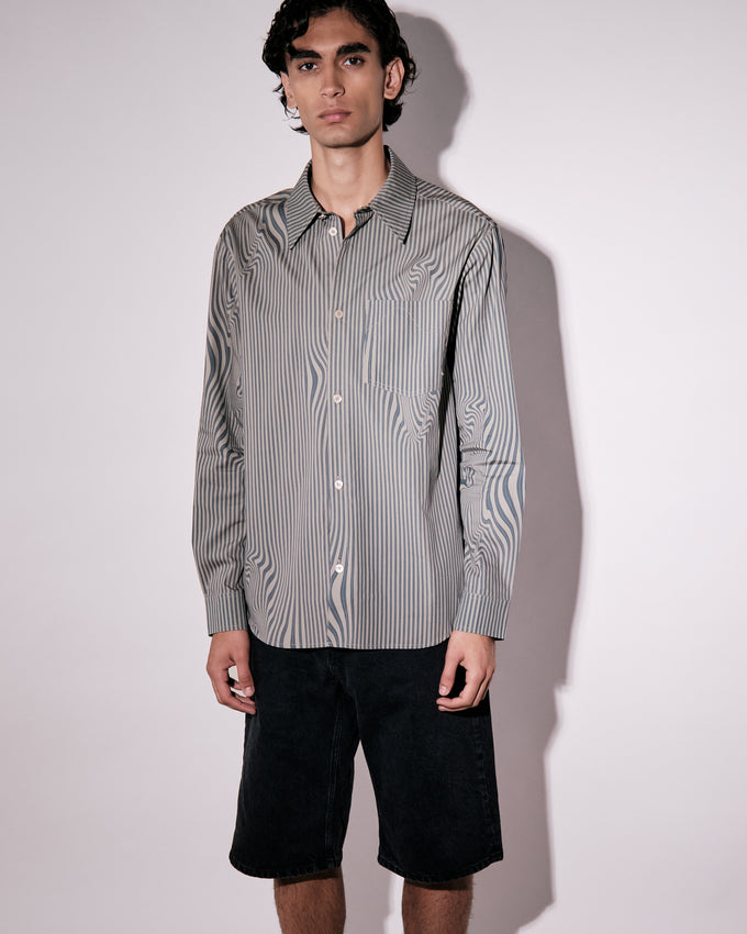 Lawrence Khaki Dusty Blue Glitch Stripe